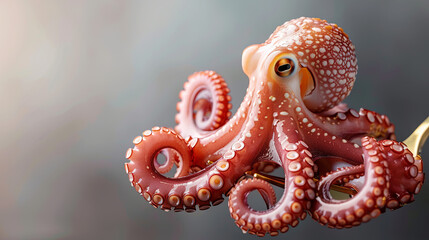 Obraz premium Raw tentacle of delicious octopus on a fork