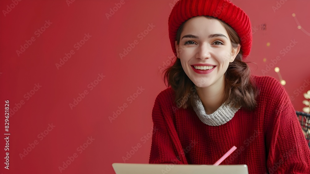 Poster joyful young editor excels in colorful workspace