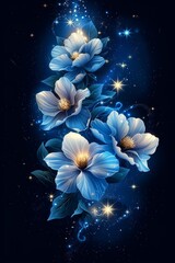 Elegant Painting of Blue Flowers on Black Background