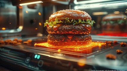 The hamburger is printed on a 3D printer. Modern technologies and food production