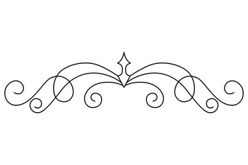 Flourish calligraphic design element. Page decoration symbol to embellish your layout. Linear of vintage swirl