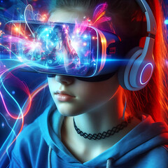 Fototapeta premium VR glasses on a girl. Virtual reality
