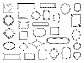 Decorative doodle frames. Retro art frame, sketch elegant labels for design, decorating cards and invitation. Hand drawn neoteric vector set