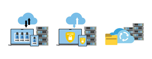 Online Cloud Computing: Server, Data Storage, Web Hosting. Database Documents and File Upload to Cloud Storage. Upload and Download Data, File Management Concept. Data Transferring, Backup. Vector.