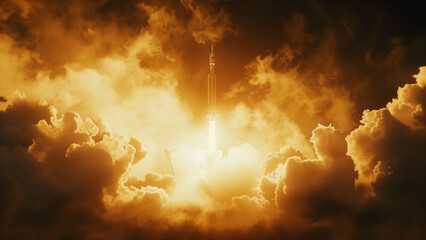 Fototapeta premium Dramatic Departure: Rocket Launch in Massive Scale