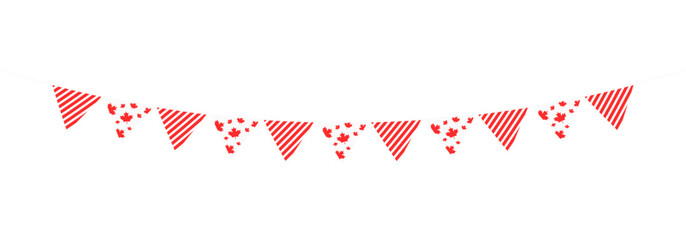 Fototapeta premium Canada day. Canada day flag decoration. Triangle pennant chain and confetti for Canada day celebration decoration.