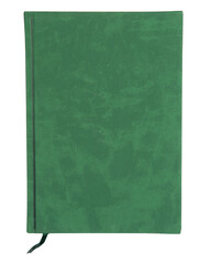 A book or notebook with a green cover isolated on white background