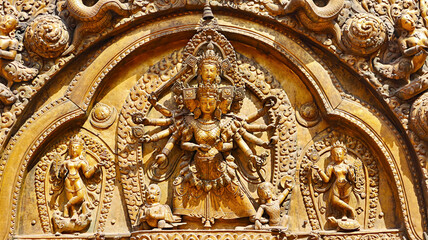 Statue of Goddess Taleju on Golden Gate, Bhaktapur Durbar Square, Kathmandu, Nepal.