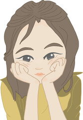 Wall paper drawing of a brown-haired woman with red lips and sweet eyes