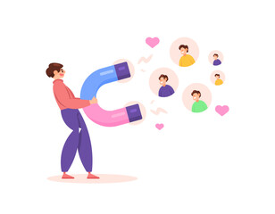 customer acquisition concept. the process of bringing in new clients for a business. marketing techniques to get lots of customers. Use magnets to attract audience interest. concept illustration