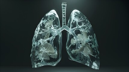 3D Depiction of Healthy Respiratory System in Minimalist Medical Diagram Style