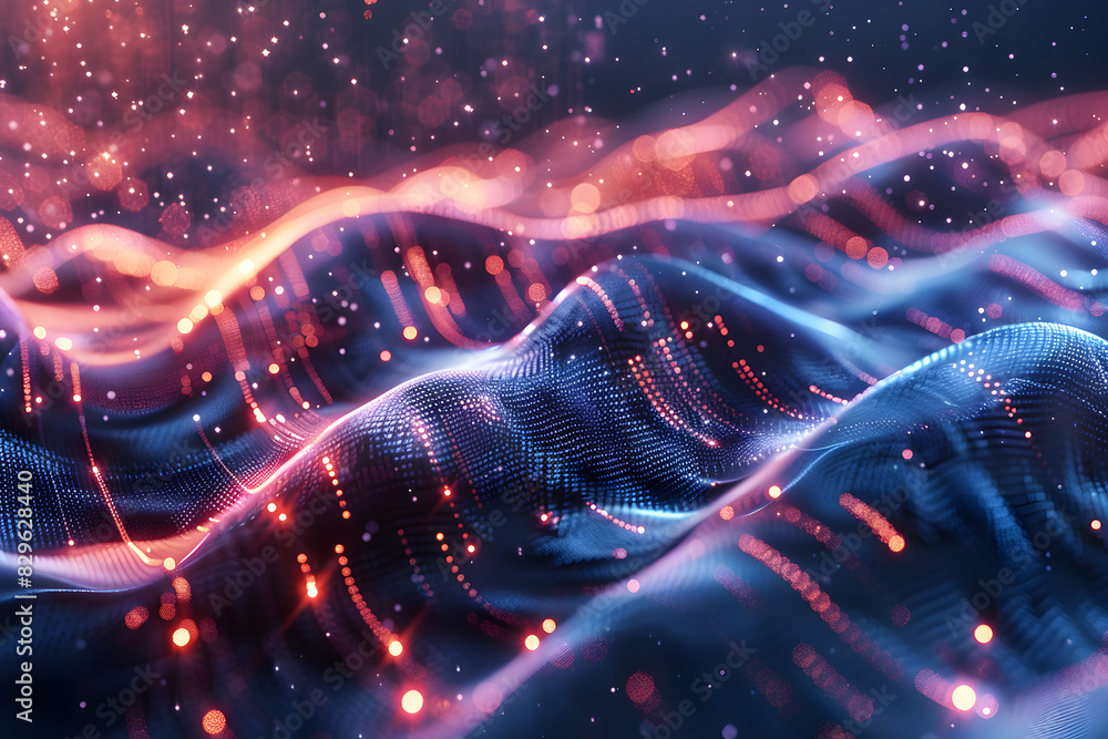 Poster abstract digital background. big data visualization. futuristic technology wave. 3d rendering