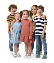 Full length portrait with group of cute children on white background