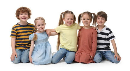 Group of cute children on white background