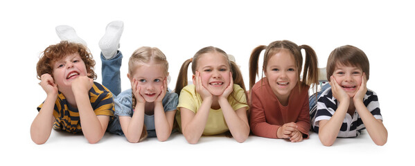 Group of children posing on white background