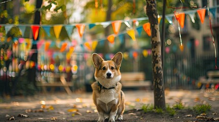 Majestic Corgi Posing Amongst Vibrant Flags