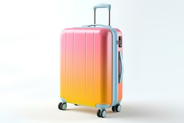 Bright suitcase, luggage for tourist travel. Multi-colored suitcases on wheels, on a white background.