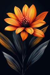 Vibrant Orange Flower on Black Background