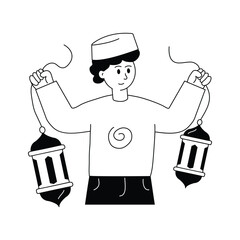 Islamic event, eid al adha decoration, male holding lantern for decoration