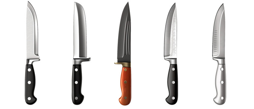 Set of 5 Realistic Mini Knives with Unique Designs, Isolated on White Background