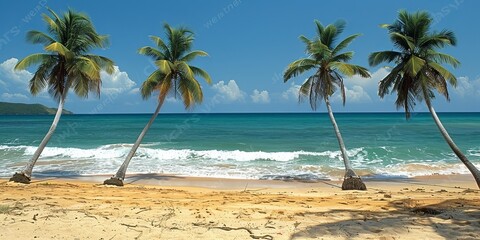 Obraz premium A beautiful beach scene with palm trees and a blue ocean