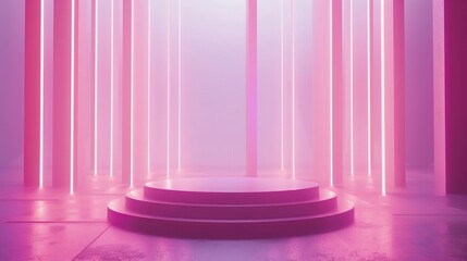 Abstract pastel geometric shape backgroun,. 3D pink podium scene with pedestal. Empty showcase for advertising, Minimal concept. 3d render design for display product and banner on website