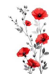 Bunch of Red Flowers on White Background