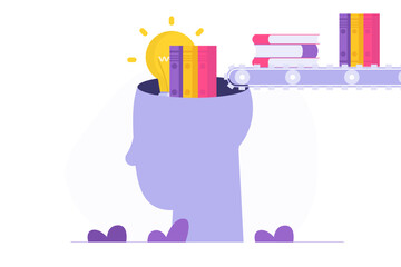 Read book fast, education or studying concept. Vector illustration.