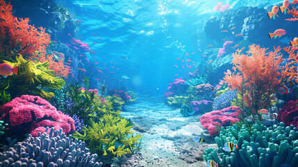 Obraz premium fish coral reefs split underwater and sky sunny summer background 