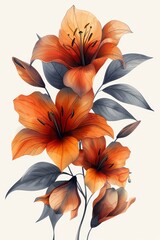 Orange Flowers Painting on White Background