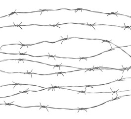 Double twist barbed wire isolated on white, set