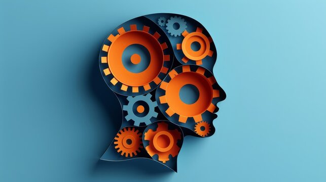 Realistic paper cut layered human head. Colorful papercut man silhouette on isolated background for personality or psychology concept.