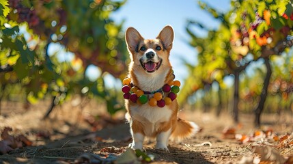 Blossoming Corgi: A Floral Delight in the Vineyard