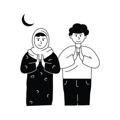 Muslim couple greeting on eid, concept illustration of eid greetings