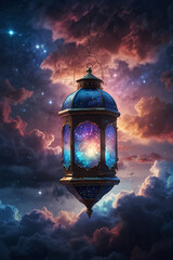 A lantern on a background of sky and clouds with a beautiful and magical night view