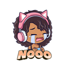 Cute crying african american gamer girl cartoon logo icon