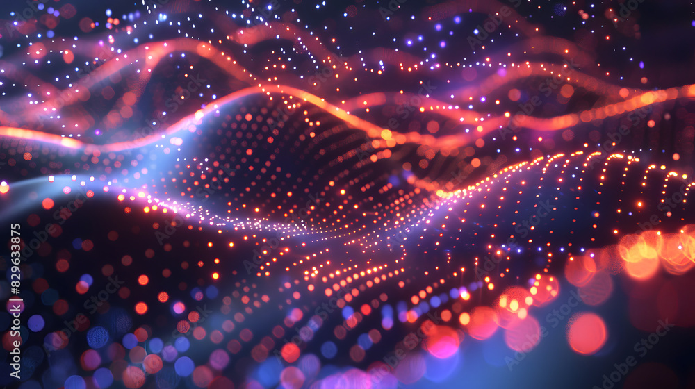 Poster technology digital wave background concept.beautiful motion waving dots texture with glowing defocus