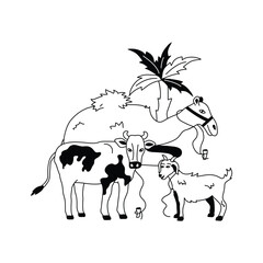 Eid al adha preparation, animals for sacrifice, up for premium use, creative illustration