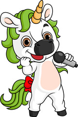Cute Unicorn Singing With Microphone
