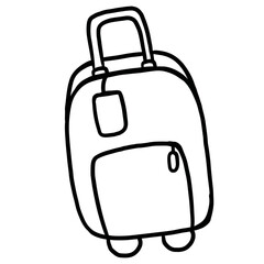 Hand drawn luggage bag outline for kid colouring book, trip, tattoo, vacation, travel, journey, post card, souvenir, decorations, logo, icon, print, suitcase, fashion, accessory, back to school