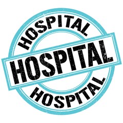 HOSPITAL text on blue-black round stamp sign