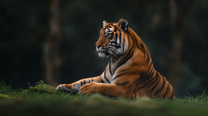 Obraz premium A Tiger Sitting Relaxed in Jungle Wildlife Photography Closeup Portrait