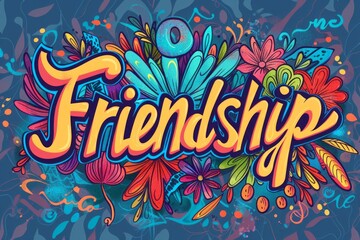 Obraz premium Bright inscription “Friendship” in colourful colours. Concept of international friendship day, close relationship of mutual trust, regulation and obtaining results. 
