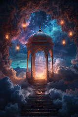 A lantern on a background of sky and clouds with a beautiful and magical night view