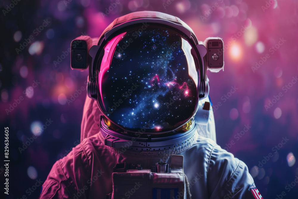 Canvas Prints front view astronaut potrait. astronaut in space suit with galaxy and nebula reflection in helmet gl