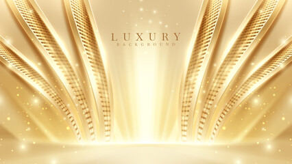 Golden Luxury Background with Radiant Lines and Sparkling Details, Perfect for High-End Events, Branding, and Elegant Invitations. Vector Illustration.