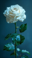 Obraz premium white rose, clean blue background