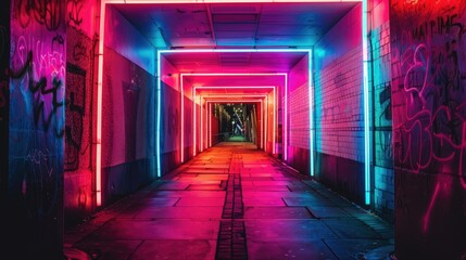 Neon lights creating vibrant glow in urban setting