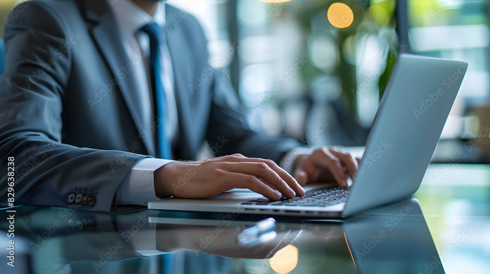 Poster erp, document management concept.businessman working with laptop computer with icons on virtual scre