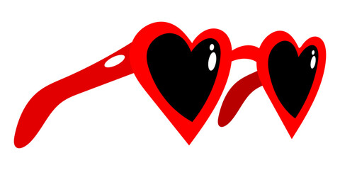 Red heart sunglasses icon. Trendy glasses illustration. Vector isolated on white background.